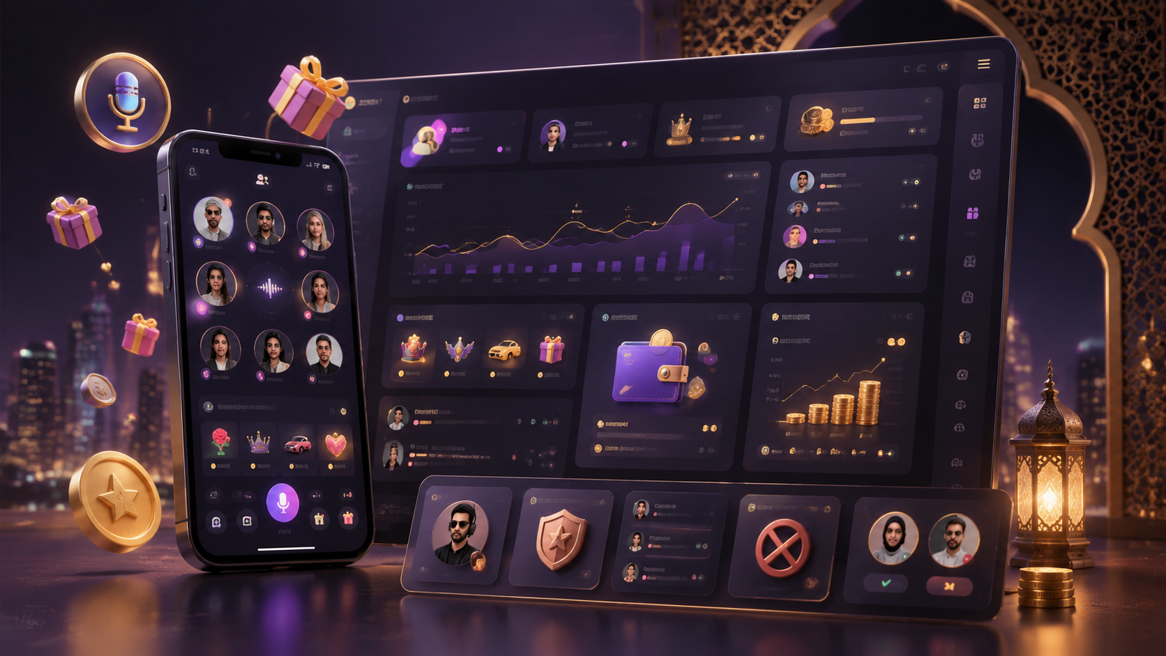 Arabic live streaming and voice chat app source code product screens